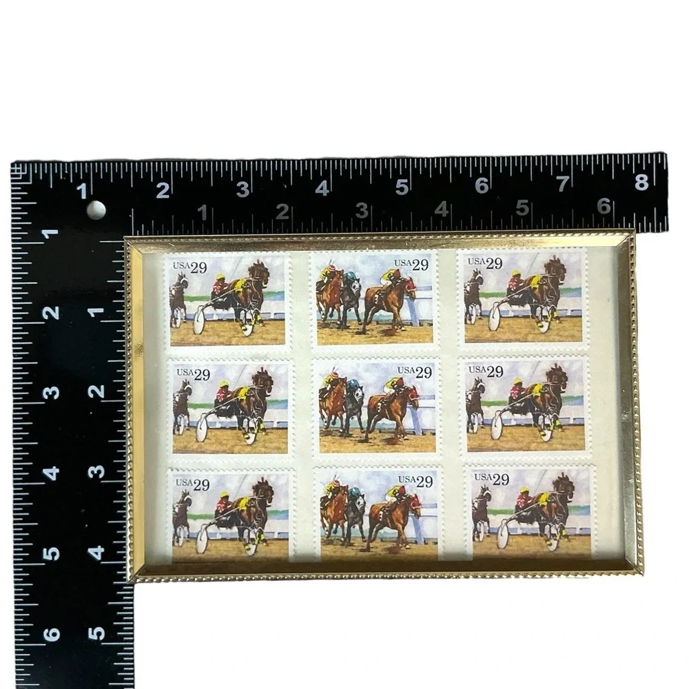 1993 Sporting Horses Harness Racing 29c Stamp Sheet of 9 in Gold Frame Stamp Art